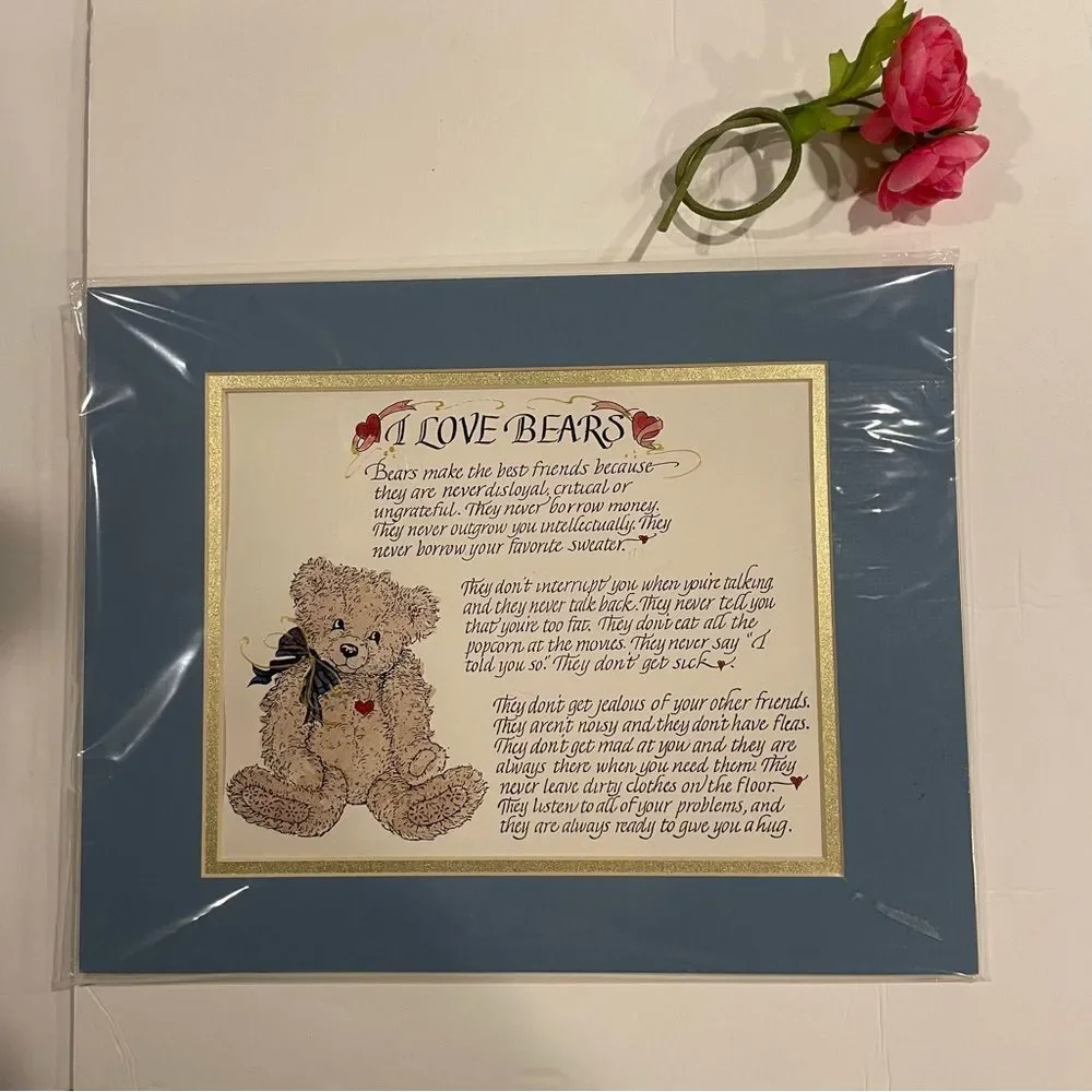 I love bears 🐻 hand made calligraphy poem artwork original drawing. Cottagecore